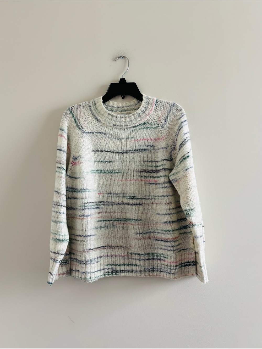 Old Navy Sweater Soft White Wool Blend Pastel Stripe Ribbed Knit Women S Preppy